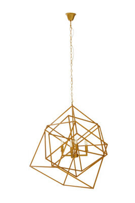 Orsina Brass Finish Four Bulb Pendant Light, Modern Cube Frame Hanging Light, Minimalist Luxe Lighting Fixture - image 1