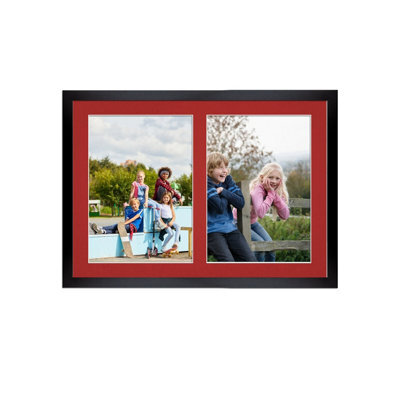 AK Frames 20X14 Black Sleek Multi Photo Frame With Crimson Mount - Holds 2 Apertures (2X) A4 Photos - image 1