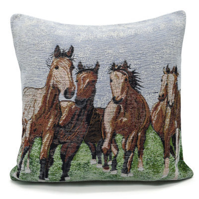 Velosso Artistic Tapestry Design Cushion, Motif, Zip Closure, Machine Washable - Blue