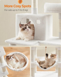 LEDREM Cat Tree, 168 Cm Large Cat Tower Condo With 13 Scratching Posts, 1 Scratching Ramp, 2 Perches, 2 Caves, Basket, Hammock, Pompoms, - thumbnail 5