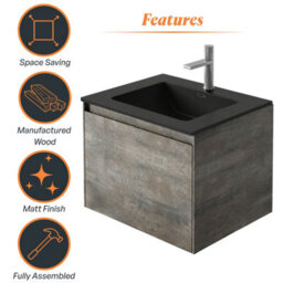 Plum&clay Rigel Metallic Wall Hung Bathroom Vanity Unit With Black Basin (W)500mm (H)450mm - thumbnail 5