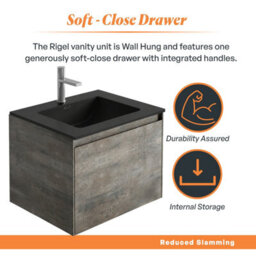Plum&clay Rigel Metallic Wall Hung Bathroom Vanity Unit With Black Basin (W)500mm (H)450mm - thumbnail 3