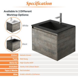 Plum&clay Rigel Metallic Wall Hung Bathroom Vanity Unit With Black Basin (W)500mm (H)450mm - thumbnail 4