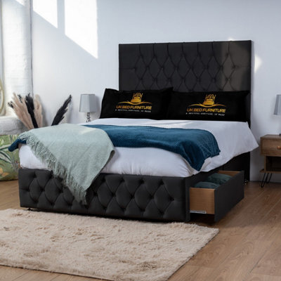 UKBEDFURNITURE Monaco Black Plush Divan Bed With 2 Foot End Drawers & 26 Inch Headboard - image 1