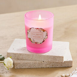 Living And Home Eco-Friendly And Long-Lasting Fragrance Lemon And Rose Natural Soy Wax Scented Candle In Pink Glass Jar - thumbnail 2