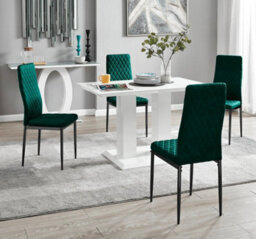 Furniturebox Uk 4 Seater Dining Set - Imperia White High Gloss Dining Table And Chairs - 4 Green Velvet Milan Black Leg Chairs