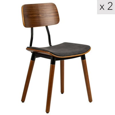 Nordlys Set Of 2 Black Wood And Faux Leather Dining Chairs Modern Design Style Dining Room - image 1