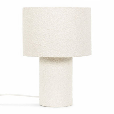 Valuelights Ash Natural Cream Boucle Bedside Table Lamp With A Drum Lampshade - Bulb Included - image 1