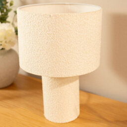 Valuelights Ash Natural Cream Boucle Bedside Table Lamp With A Drum Lampshade - Bulb Included - thumbnail 3