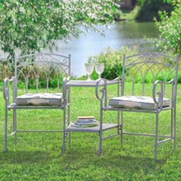 Dibor Vintage Grey Arched Iron Outdoor Garden Furniture Companion Seat Garden Bench - thumbnail 1