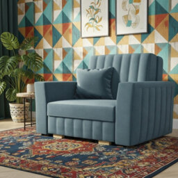 Viva Glam I Upholstered Sofa Bed For Living Room With Storage Chipboard Frame Wooden Slats 115X98X85Cm Blue - thumbnail 1