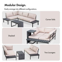 Vonhaus Garden Furniture Set, Modular Outdoor Sofa Set With Coffee Table, 3 In 1 Multi-Use Patio Lounge Set With Daybed & Lounger - thumbnail 5
