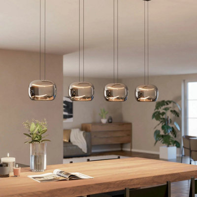 Eglo Hortunas 4 Light Pendant Black Smoked Glass Linear Ceiling Light Dimmable Led Warm White Adjustable Height - image 1