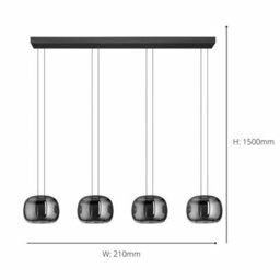 Eglo Hortunas 4 Light Pendant Black Smoked Glass Linear Ceiling Light Dimmable Led Warm White Adjustable Height - thumbnail 2
