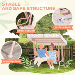Aiyaplay Kids Garden Swing Chair, Swing Seat With Adjustable Canopy, Pink - thumbnail 4