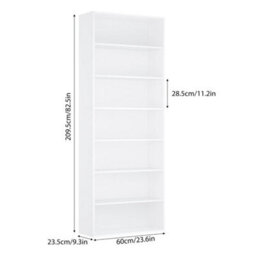 White 7 Tiers Bookcase 209.5Cm Tall Living Room Bookshelf Free Standing Display Shelf - thumbnail 2