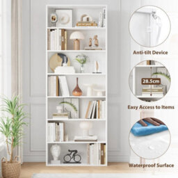 White 7 Tiers Bookcase 209.5Cm Tall Living Room Bookshelf Free Standing Display Shelf - thumbnail 1