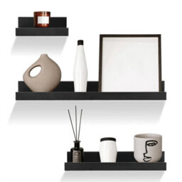 Set Of 3 Floating Wall Shelves Picture Ledge Display Rack Book-Balck - thumbnail 1