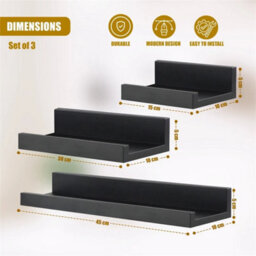 Set Of 3 Floating Wall Shelves Picture Ledge Display Rack Book-Balck - thumbnail 2