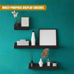 Set Of 3 Floating Wall Shelves Picture Ledge Display Rack Book-Balck - thumbnail 5