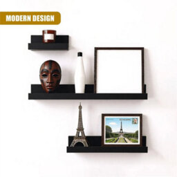Set Of 3 Floating Wall Shelves Picture Ledge Display Rack Book-Balck - thumbnail 4
