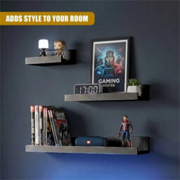 Set Of 3 Floating Wall Shelves Picture Ledge Display Rack Book-Balck - thumbnail 7