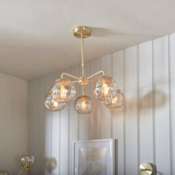 Anson Lighting Iowa 5Lt Pendant Light Finished In Satin Brass Plate And Champagne Lustre Glass - thumbnail 4