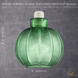 Happy Homewares Designer Ribbed Leaf Themed Forest Emerald Green Glass Pendant Lighting Shade - thumbnail 6