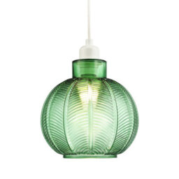 Happy Homewares Designer Ribbed Leaf Themed Forest Emerald Green Glass Pendant Lighting Shade - thumbnail 2