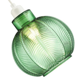 Happy Homewares Designer Ribbed Leaf Themed Forest Emerald Green Glass Pendant Lighting Shade - thumbnail 3