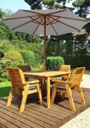 Charles Taylor Trading Charles Taylor 4 Seater Wooden Square Dining Table & Chairs Set Grey Cushion - thumbnail 1