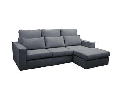 Furnishings For Less UK Sorino Chenille Luxe Grey Right Hand Fabric L Shaped 3 Seater Corner Sofa With Chaise - image 1