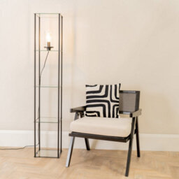Valuelights Gobie Black Metal Frame With Glass Storage Shelf Floor Lamp