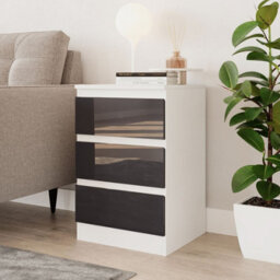 Urbn-Living Urbnliving 62Cm Height Glossy 3 Drawers Bedside Cabinet Chest Of Drawers With Smooth Metal Runner White & Grey - thumbnail 1