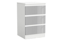 Urbn-Living Urbnliving 62Cm Height Glossy 3 Drawers Bedside Cabinet Chest Of Drawers With Smooth Metal Runner White & Grey - thumbnail 2