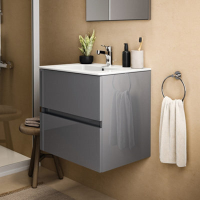 Ideal Standard Eurovit+ 600mm Wall Mounted Vanity Unit With 2 Drawers In Mid Grey - image 1