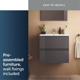 Ideal Standard Eurovit+ 600mm Wall Mounted Vanity Unit With 2 Drawers In Mid Grey - thumbnail 7