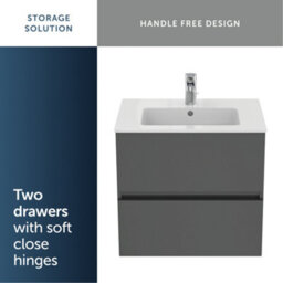 Ideal Standard Eurovit+ 600mm Wall Mounted Vanity Unit With 2 Drawers In Mid Grey - thumbnail 8