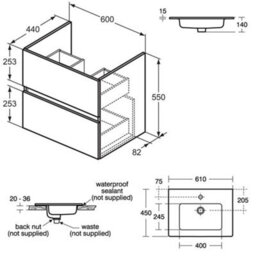 Ideal Standard Eurovit+ 600mm Wall Mounted Vanity Unit With 2 Drawers In Mid Grey - thumbnail 4