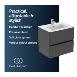 Ideal Standard Eurovit+ 600mm Wall Mounted Vanity Unit With 2 Drawers In Mid Grey - thumbnail 5