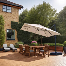 FWSTYLE 3.5X3.5M Garden Parasol Standing Natural Cantilever Square Base Weather Resistant