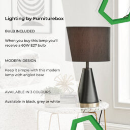 Furniturebox Zoe Matte Black Conical Table Lamp With Gold Chrome Base And Black Fabric Light Shade Including A Rated Energy Efficient Led Bulb - thumbnail 8