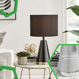 Furniturebox Zoe Matte Black Conical Table Lamp With Gold Chrome Base And Black Fabric Light Shade Including A Rated Energy Efficient Led Bulb - thumbnail 7