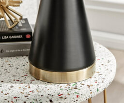 Furniturebox Zoe Matte Black Conical Table Lamp With Gold Chrome Base And Black Fabric Light Shade Including A Rated Energy Efficient Led Bulb - thumbnail 3