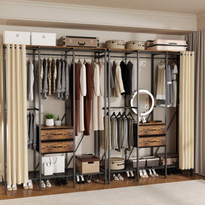 2 Pcs Industrial Pipe Clothing Racks - Wall Mounted Heavy Duty Garment Racks, Space Saving Hanging Rods For Closet/Laundry Room, White - View #2