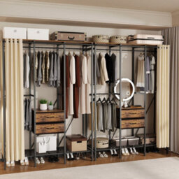 Fativo  Xxxl-Heavy Duty Wardrobe Open Drawer Storage Cabinet Clothes Rail Rack W/curtain L 149.5Xw 50Xh 214Cm