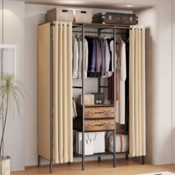 Fativo  Xxxl-Heavy Duty Wardrobe Open Drawer Storage Cabinet Clothes Rail Rack W/curtain L 149.5Xw 50Xh 214Cm - thumbnail 9