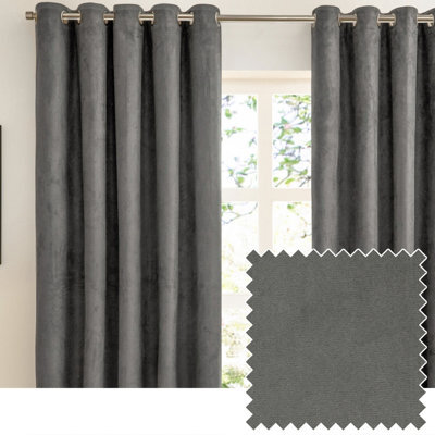 furn. Furn Verso Reversible Suede-Look Blackout Eyelet Curtain Pair, Charcoal, (W) 168 X (D) 229Cm - image 1