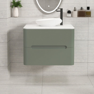 Royal Bathrooms Venice 700mm Sage Green Wall Mounted Bathroom Countertop Vanity Unit 2 Drawer With Nova Basin - image 1