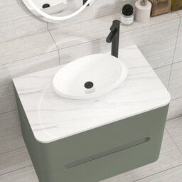 Royal Bathrooms Venice 700mm Sage Green Wall Mounted Bathroom Countertop Vanity Unit 2 Drawer With Nova Basin - thumbnail 6
